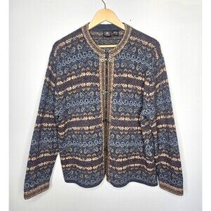 SKYR Cardigan Sweater Womens M Wool Crew Neck Clasp Front Nordic Fair Isle READ